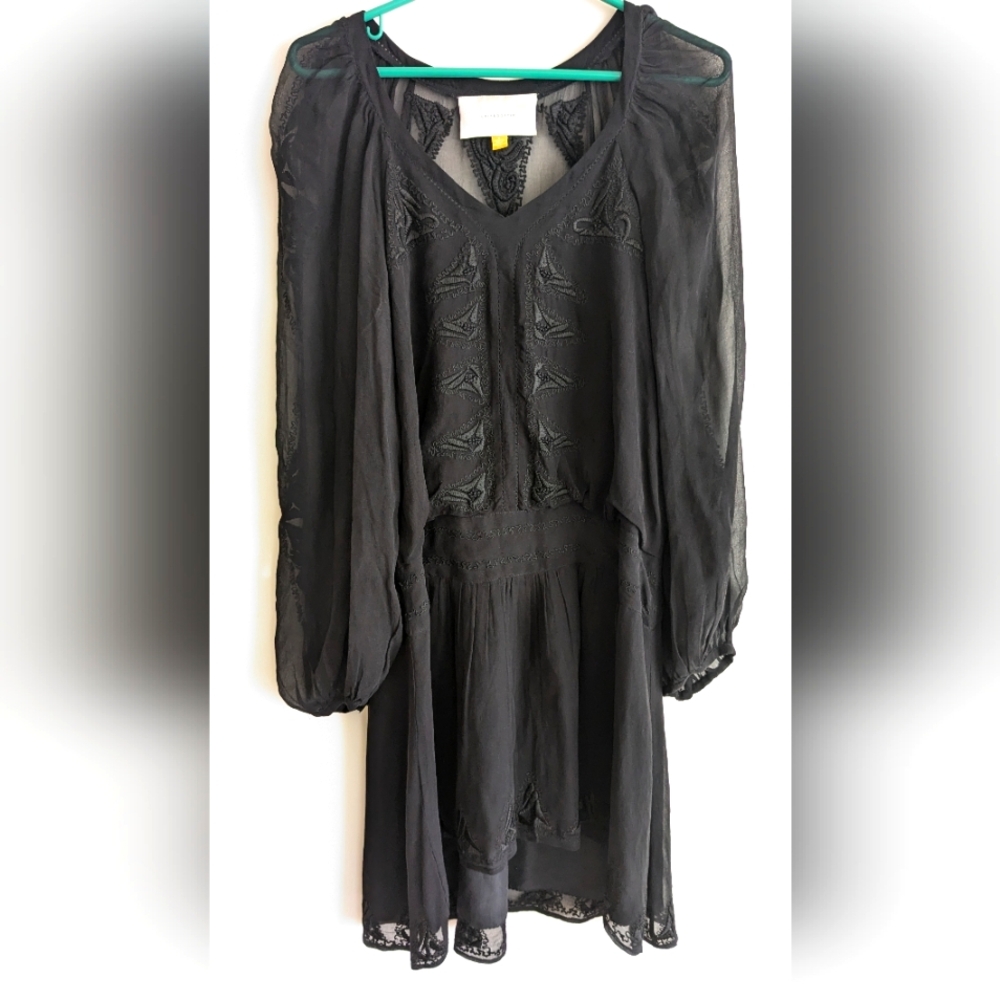 ANTHROPOLOGIE Leifsdottir Silk Lined Black Embroidered Lace Dress SIZE 8